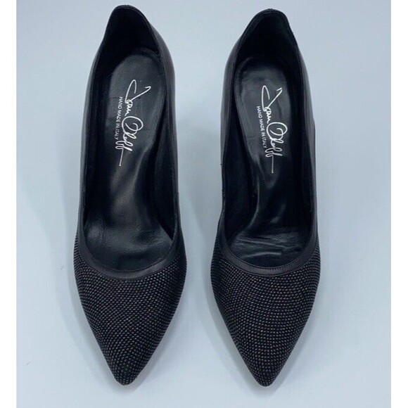 Joan Oloff Heels Black Luxury Textured Leather Pointy Toe Orthopedic Career 8 - Picture 2 of 15